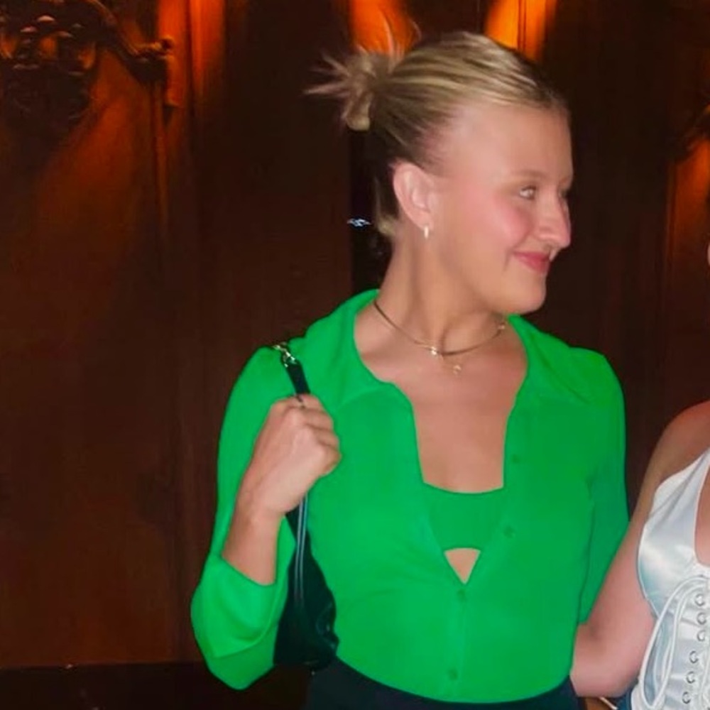 Green Zara Button Up with Built in Bralette